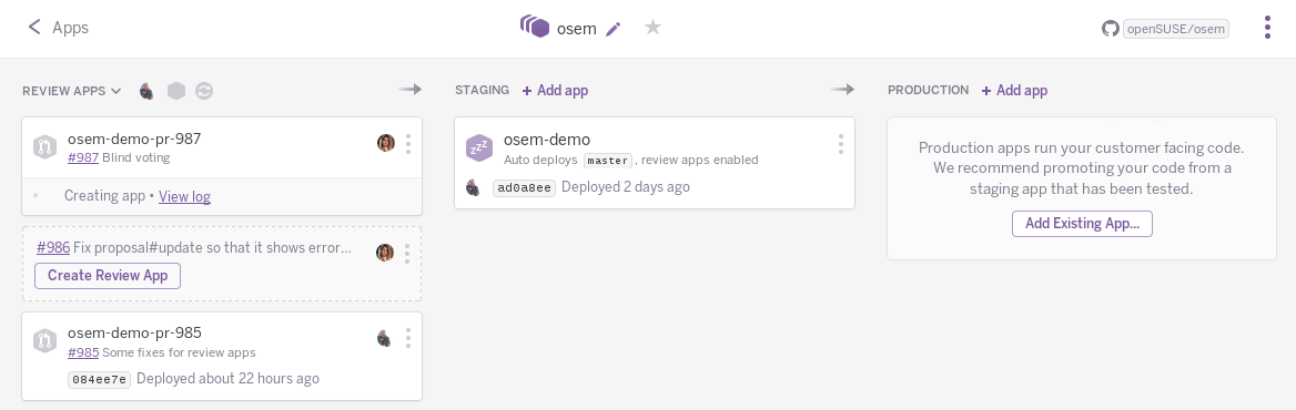 A picture of OSEMs pipeline on heroku